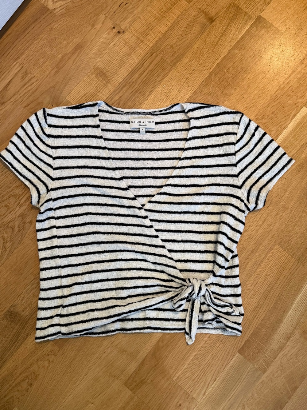Madewell Blackโ and White Striped Wrap Tie Tee